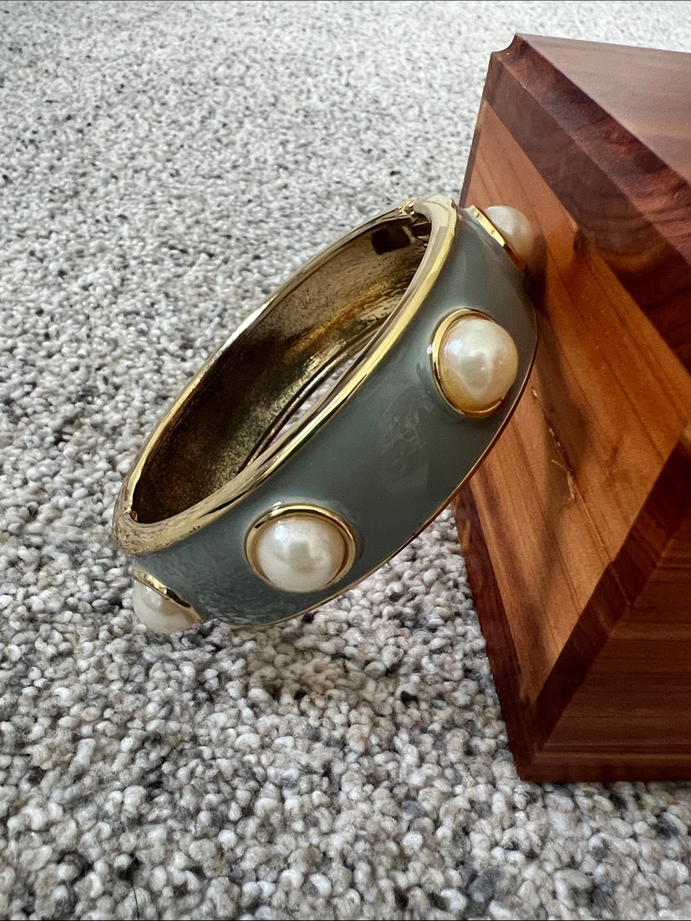 Gold-Trim Gray Pearl Accent Bangle Bracelet